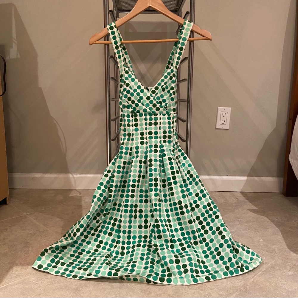 Calvin Klein: Pleated Dress w/ Green Polka Dots 🟢